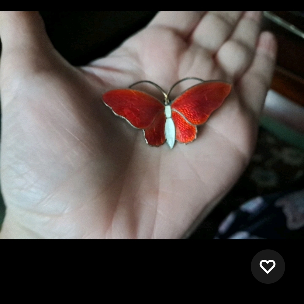 Axsel Holmsen 925S VINTAGE Norway Red Butterfly Brooch BEAUTIFUL!!!!!